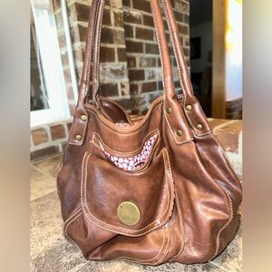 Access Brown Leather Shoulder Bag/Purse